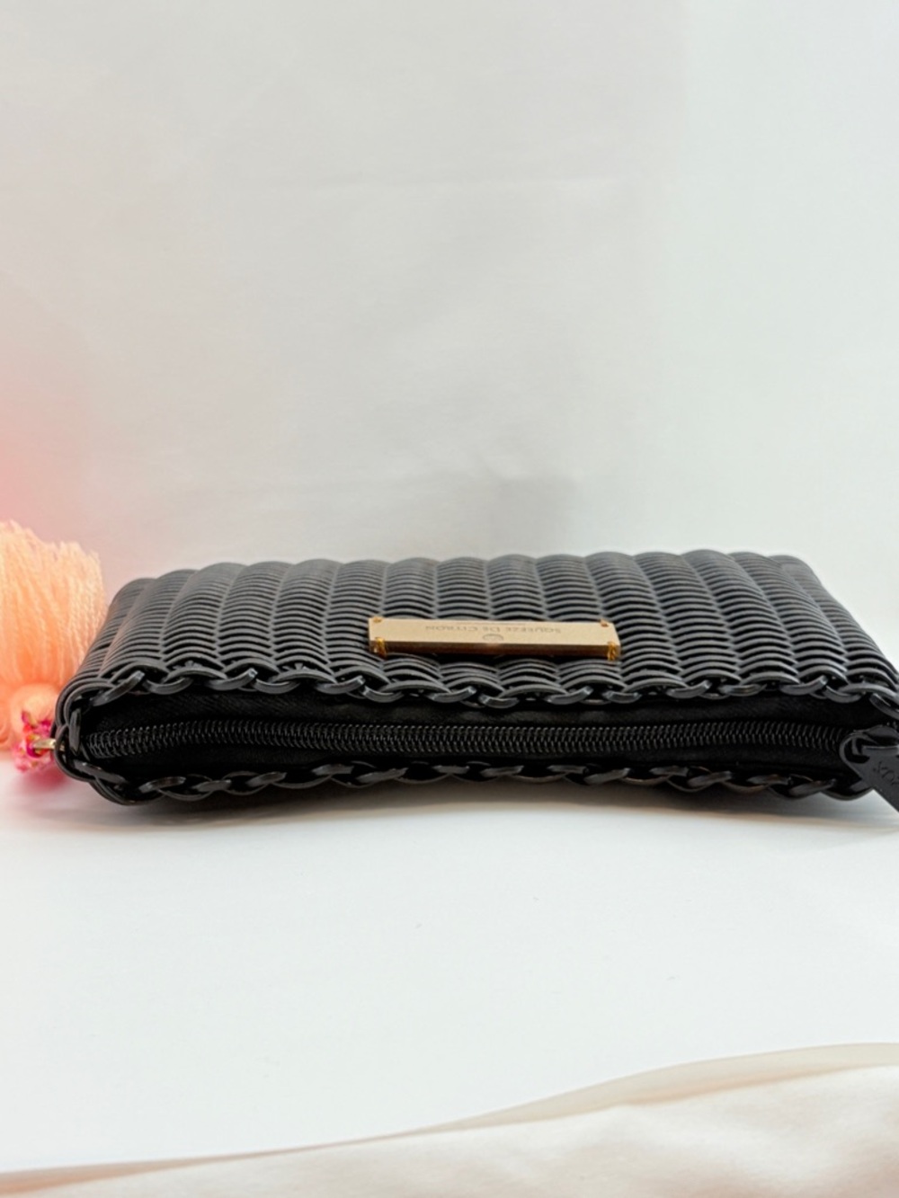 Squeeze De Citron Black Handcrafted Woven Clutch Fun Layered Tassel Summer Style - Picture 4 of 10